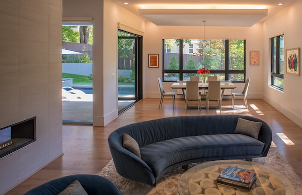 Living Room Great Room Modern Style Custom Home with Solar Panels by AV Architects and Builders in Arlington Northern Virginia