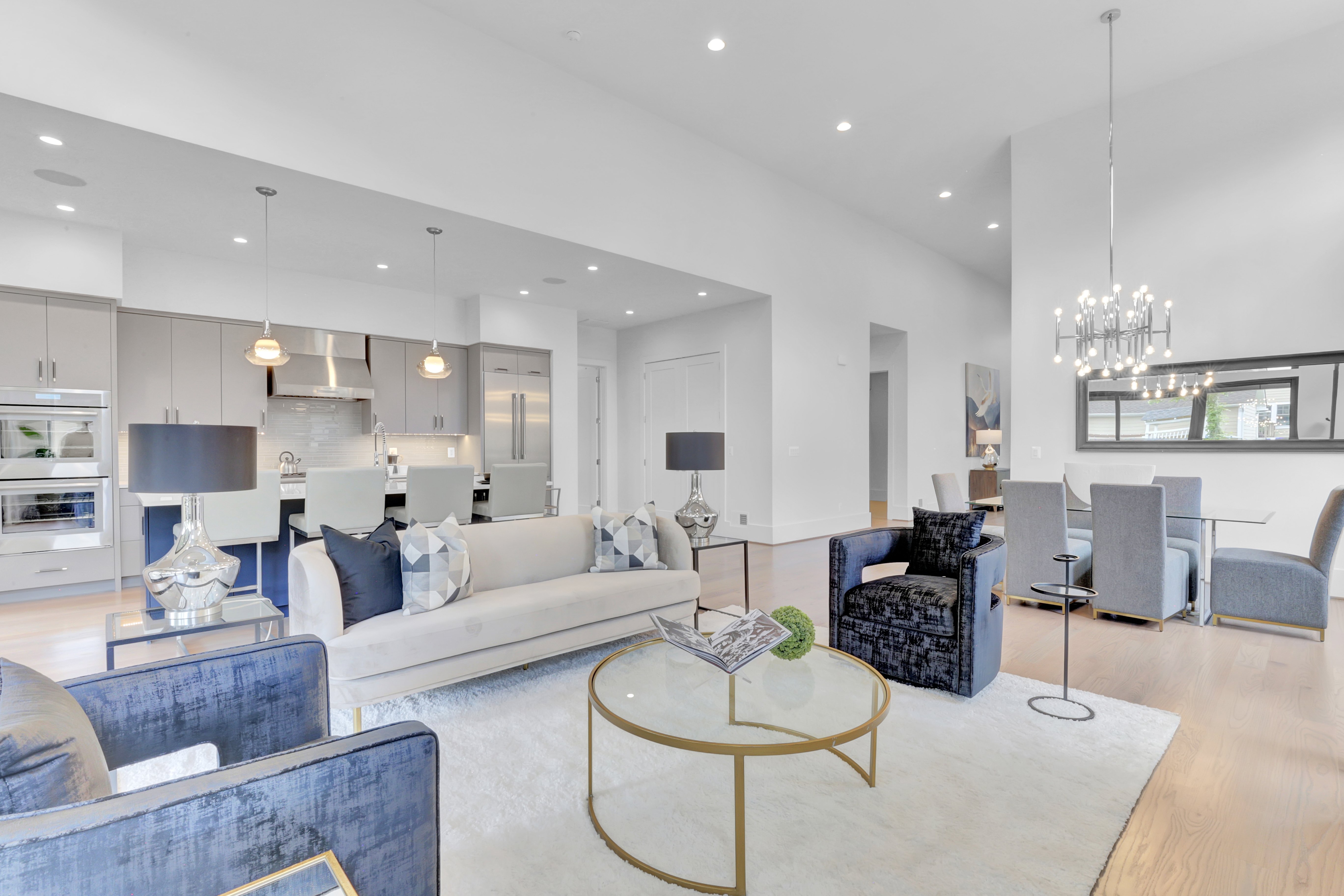 Main Level Living Modern Custom Home by AV Architects and Builders in Northern Virginia Falls Church Tysons Corner Luxury Living Room Great Room Open Concept Floor Plan
