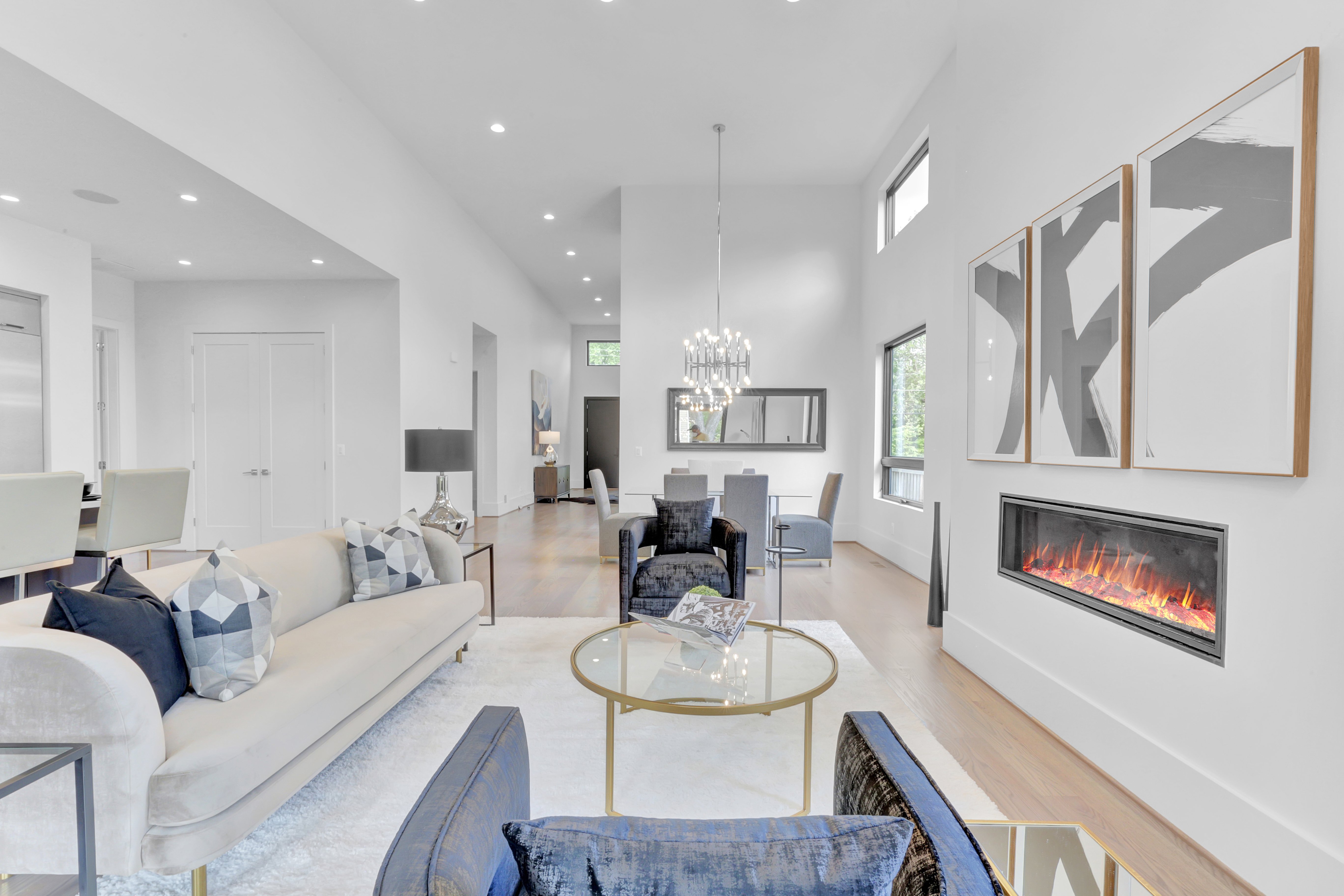 Main Level Living Modern Custom Home by AV Architects and Builders in Northern Virginia Falls Church Tysons Corner Luxury Living Room Great Room Open Concept Floor Plan
