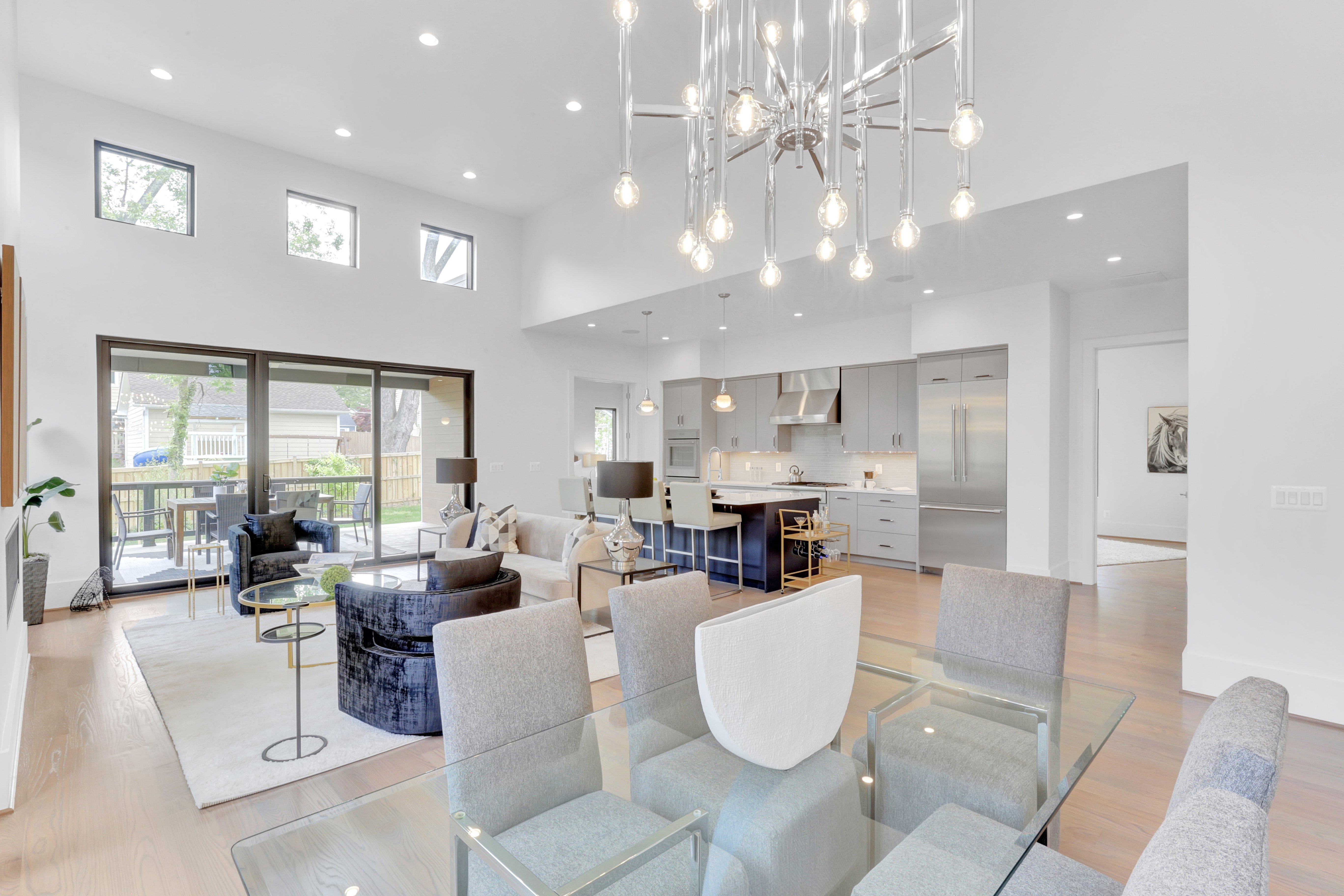 Main Level Living Modern Custom Home by AV Architects and Builders in Northern Virginia Falls Church Tysons Corner Luxury Living Room Great Room Open Concept Floor Plan
