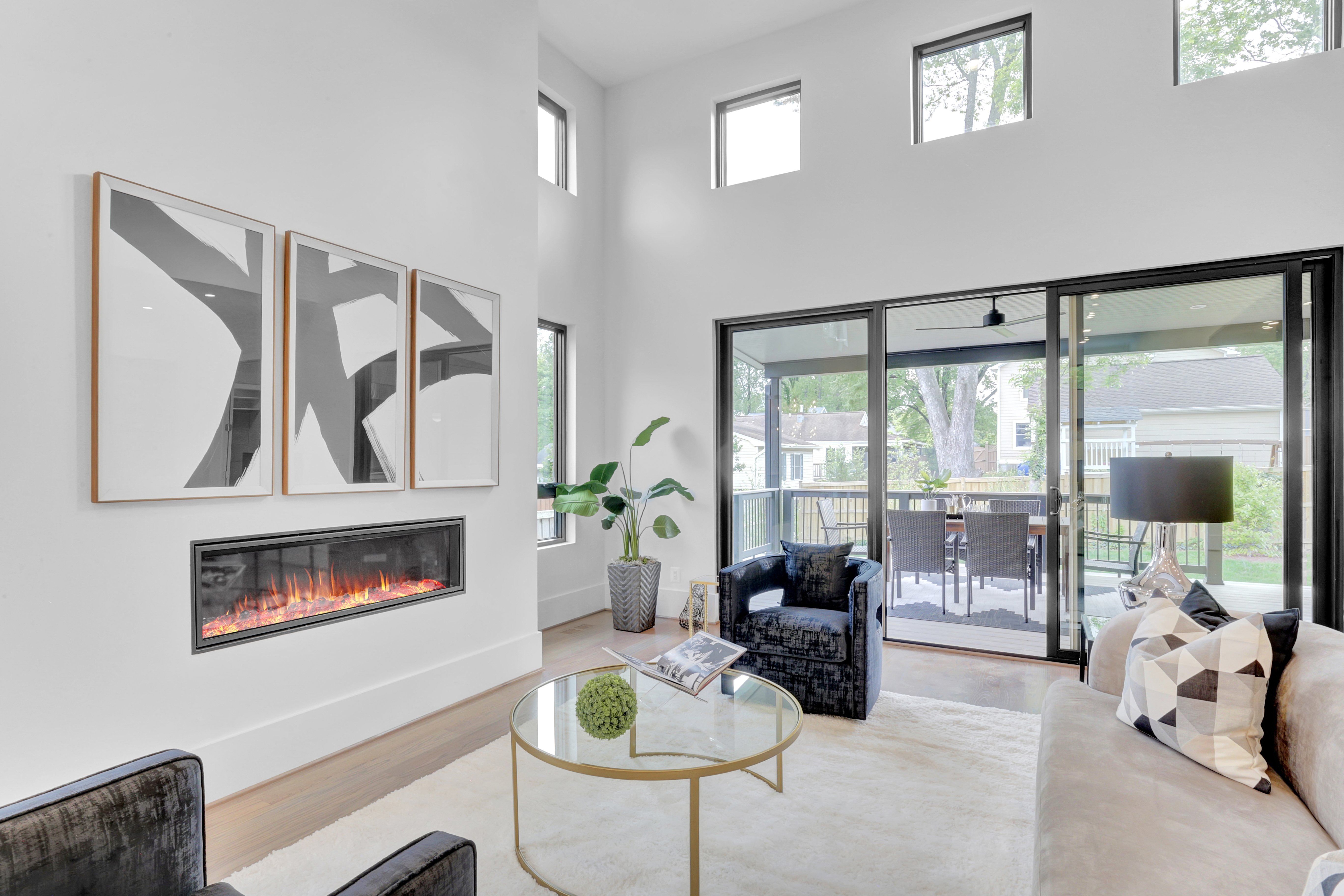 Main Level Living Modern Custom Home by AV Architects and Builders in Northern Virginia Falls Church Tysons Corner Luxury Living Room Great Room Open Concept Floor Plan